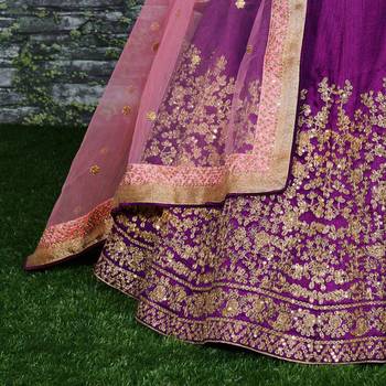 Pleasant Purple Sequins Embroidered Silk Wedding & Party Wear Lehenga 9