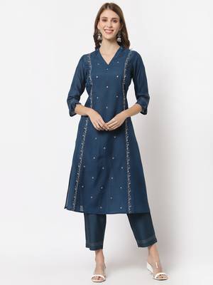 Blue printed art silk cotton-kurtis 3