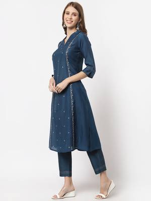 Blue printed art silk cotton-kurtis 4