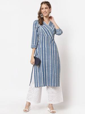 Blue printed cotton cotton-kurtis 1