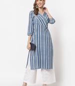 Blue printed cotton cotton-kurtis