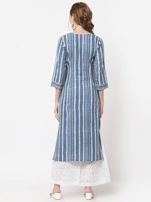 Blue printed cotton cotton-kurtis 2