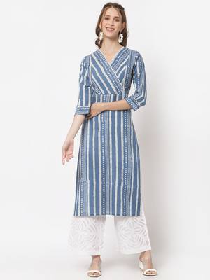Blue printed cotton cotton-kurtis 3