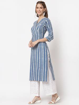 Blue printed cotton cotton-kurtis 4