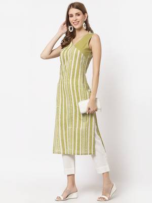 Olive printed cotton cotton-kurtis 1