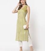 Olive printed cotton cotton-kurtis