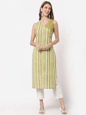 Olive printed cotton cotton-kurtis 3