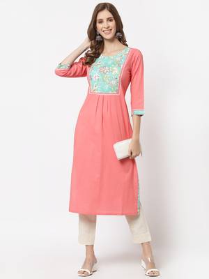 Peach plain cotton cotton-kurtis 1