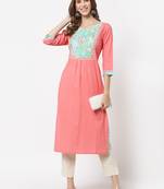 Peach plain cotton cotton-kurtis