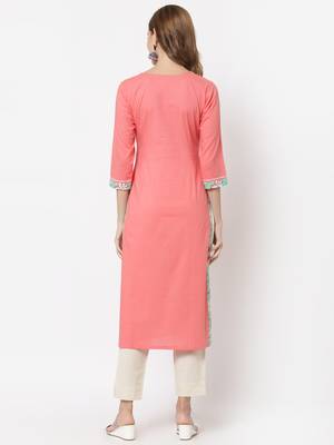 Peach plain cotton cotton-kurtis 2