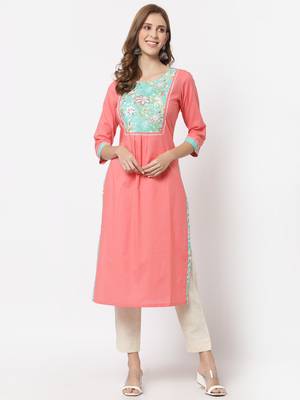 Peach plain cotton cotton-kurtis 3