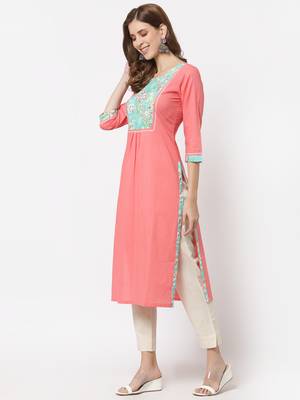 Peach plain cotton cotton-kurtis 4