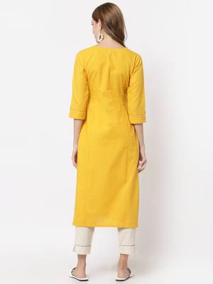 Yellow plain cotton cotton-kurtis 2