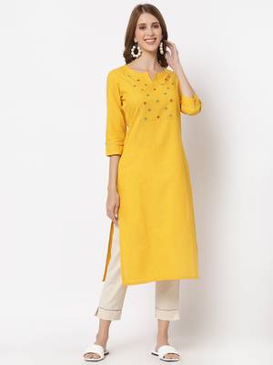 Yellow plain cotton cotton-kurtis 3