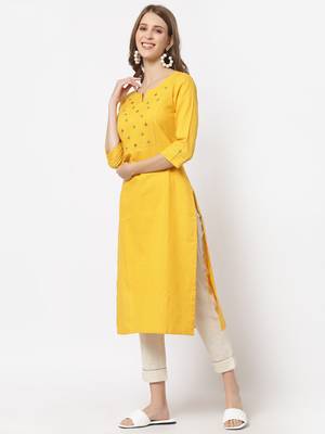 Yellow plain cotton cotton-kurtis 4