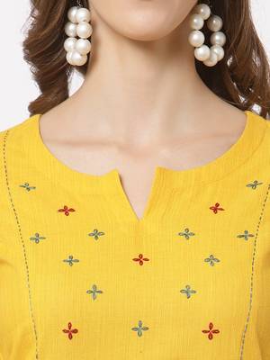 Yellow plain cotton cotton-kurtis 5