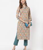 Beige printed cotton cotton-kurtis