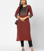 Maroon printed cotton cotton-kurtis