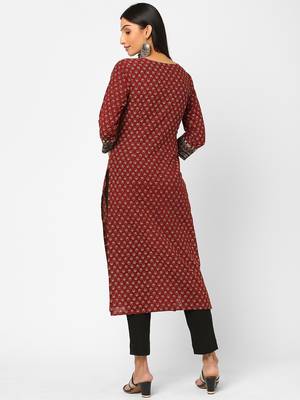 Maroon printed cotton cotton-kurtis 2