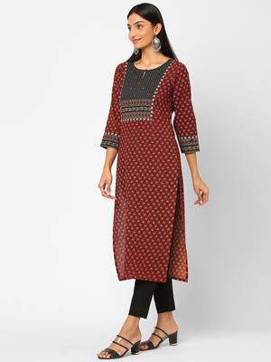 Maroon printed cotton cotton-kurtis 4