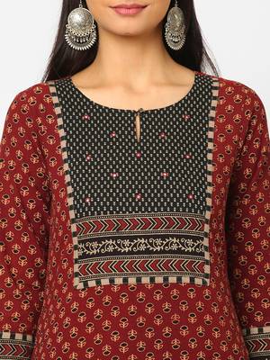 Maroon printed cotton cotton-kurtis 5