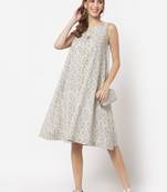 White printed cotton short-dresses