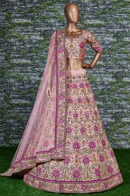Baby Pink Dori Zari And Thread Embroidered Silk Bridal Lehenga 5