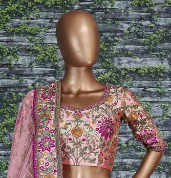 Baby Pink Dori Zari And Thread Embroidered Silk Bridal Lehenga 6