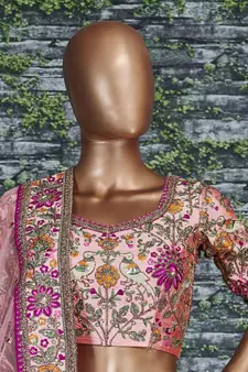 Baby Pink Dori Zari And Thread Embroidered Silk Bridal Lehenga