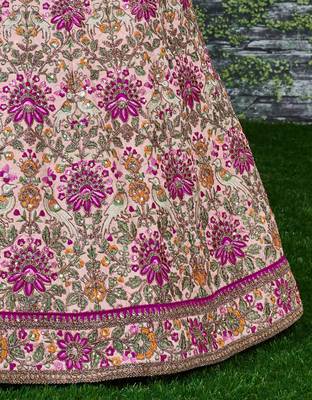 Baby Pink Dori Zari And Thread Embroidered Silk Bridal Lehenga 7