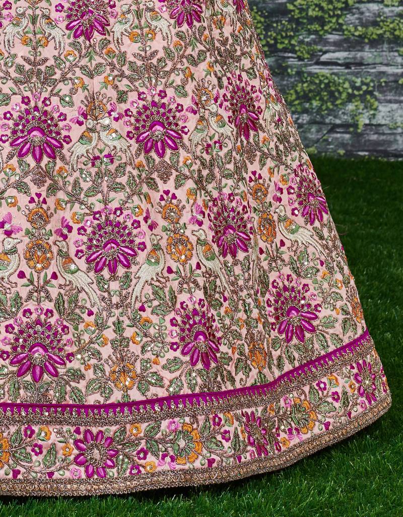 Captivating Baby Pink Dori, Zari and Thread Embroidered Silk Bridal Lehenga