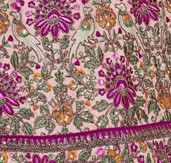 Baby Pink Dori Zari And Thread Embroidered Silk Bridal Lehenga 9
