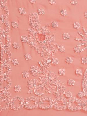 Hand Embroidered Tomato Red Faux Georgette Lucknowi Chikankari Indian Women Saree With Blouse 7