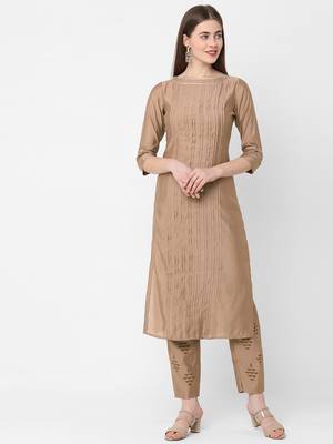 Beige plain art silk ethnic-kurtis 1