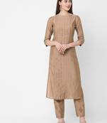 Beige plain art silk ethnic-kurtis