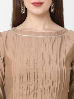 Beige plain art silk ethnic-kurtis 3