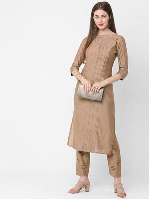 Beige plain art silk ethnic-kurtis 5