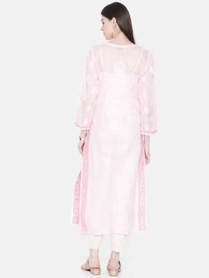 Ada Hand Embroidered Pink Cotton Lucknow Chikankari Women Kurta - A241890 8