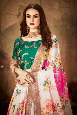 Cream Sequins Embroidered Organza Semi Stitched Floral Lehenga For Wedding 6