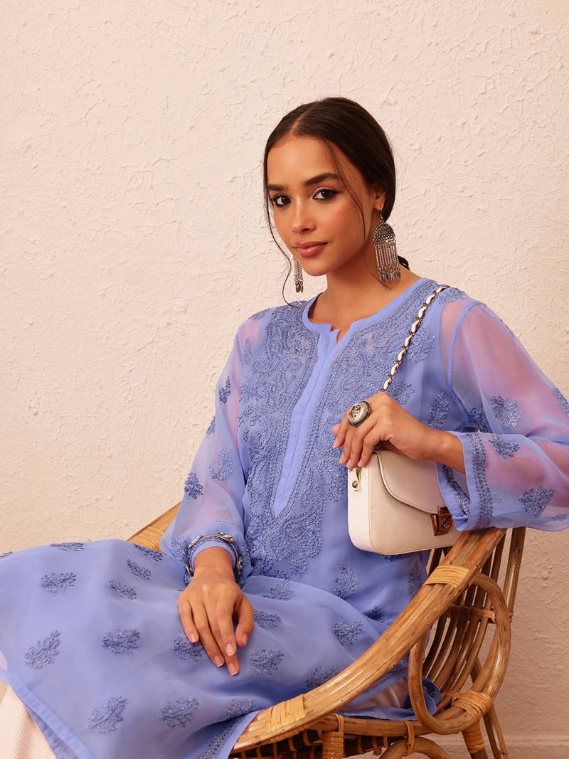 Georgette Mauve Chikankari Kurta Set