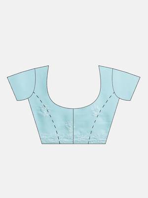 Hand Embroidered Lucknow Chikan Blue Faux Georgette Women Saree With Blouse 6