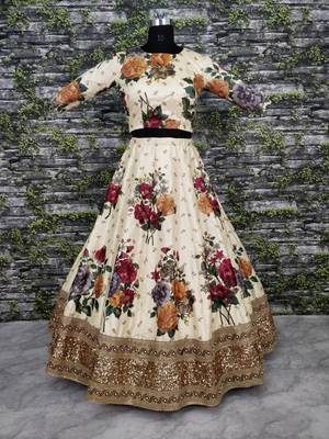 Cream Pearl Dori And Sequins Embroidered Art Silk Lehenga Choli For Festival 6