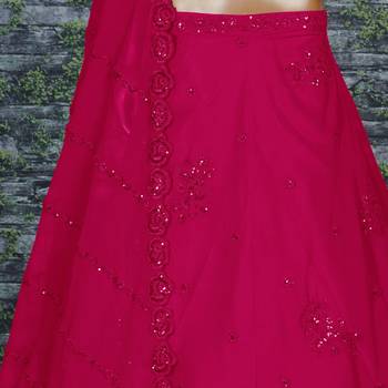 Marvelous Rani Pink Zari Sequins And Dori Embroidered Georgette Semi Stitched Lehenga 5