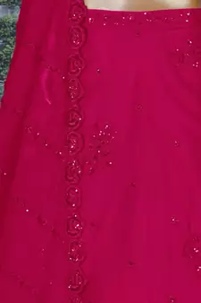 Marvelous Rani Pink Zari Sequins And Dori Embroidered Georgette Semi Stitched Lehenga