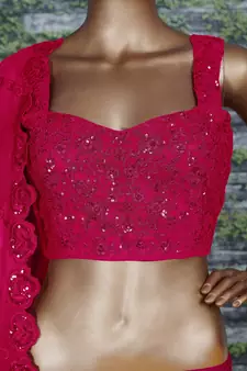 Marvelous Rani Pink Zari Sequins And Dori Embroidered Georgette Semi Stitched Lehenga