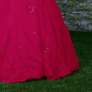 Marvelous Rani Pink Zari Sequins And Dori Embroidered Georgette Semi Stitched Lehenga 8