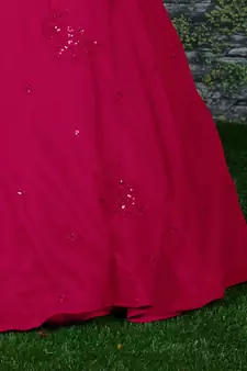 Marvelous Rani Pink Zari Sequins And Dori Embroidered Georgette Semi Stitched Lehenga