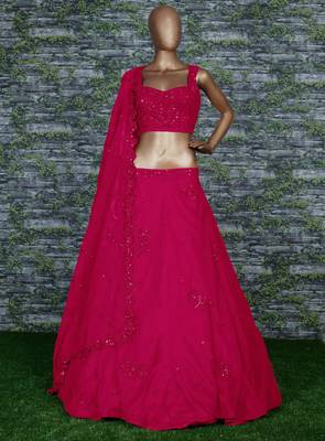 Marvelous Rani Pink Zari Sequins And Dori Embroidered Georgette Semi Stitched Lehenga 10