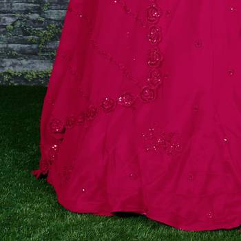 Marvelous Rani Pink Zari Sequins And Dori Embroidered Georgette Semi Stitched Lehenga 11