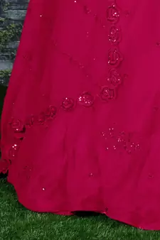 Marvelous Rani Pink Zari Sequins And Dori Embroidered Georgette Semi Stitched Lehenga